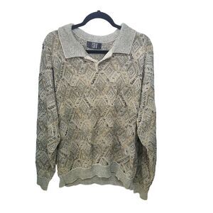 Vintage TSR Mens Sz XL Tan Geometric Long Sleeve Pullover Collared Sweater